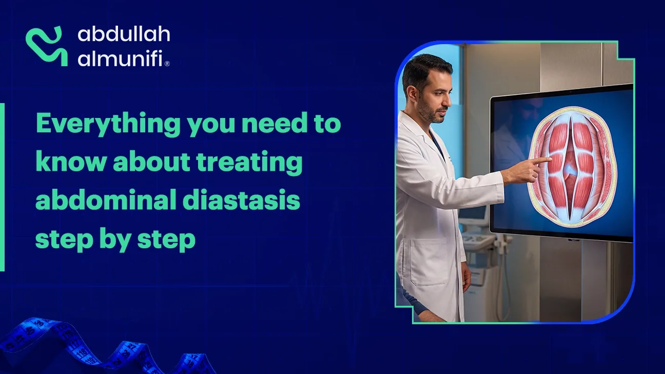 Treatment of diastasis recti showing abdominal muscle repair and strengthening techniques